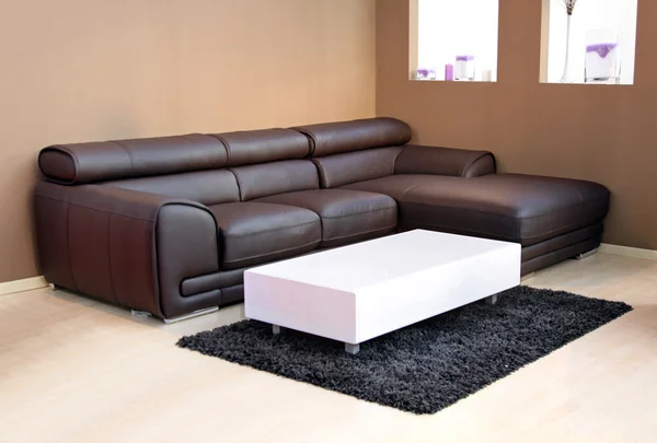 Leather brown sofa — Zdjęcie stockowe