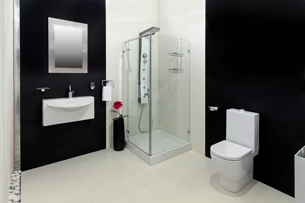 Черная белая ванная комната — стоковое фото