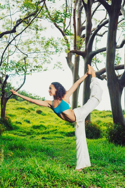 Gyakorló jóga kívül a természet, a gyönyörű nő — Stock Fotó