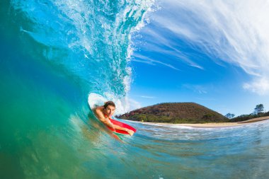 Boogie Boarder Surfing Amazing Blue Ocean Wave clipart