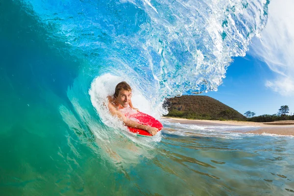 Boogie Boarder Surfing Amazing Blue Ocean Wave — Stock Photo, Image