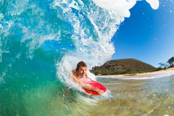 Boogie Boarder Surfing Amazing Blue Ocean Wave — Stock Photo, Image