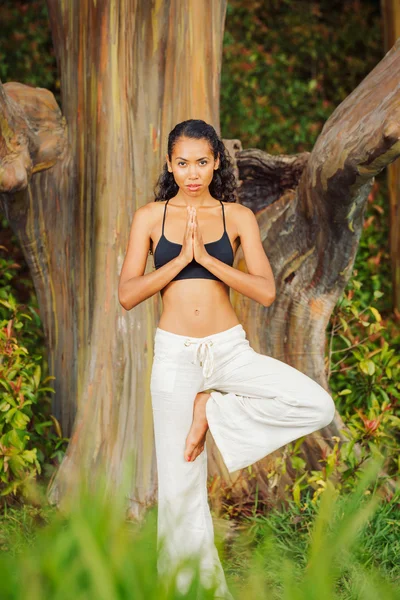Donna yoga fuori nella natura — Foto Stock