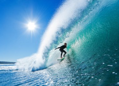 Surfer On Blue Ocean Wave clipart