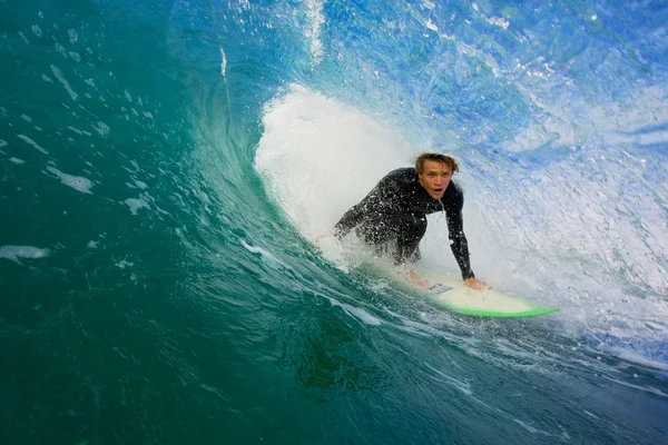 Surfer On Blue Ocean Wave — Stock Photo, Image