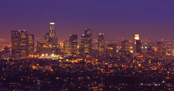 洛杉矶，日落时我市市区 — 图库照片