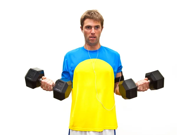 Sportos férfi súlyemelés az edzőteremben — Stock Fotó