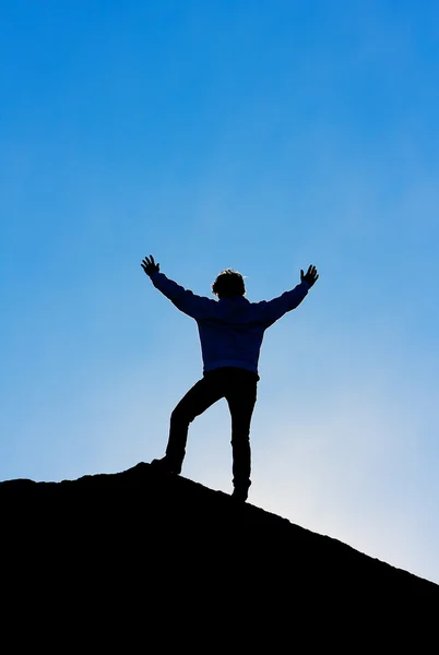 Man on Top of Mountain Top — Stock Photo, Image
