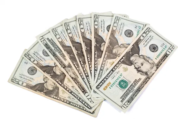 20 dollár számlák, készpénzfizetési pénznemhez — Stock Fotó