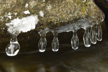 asılı icecles bir rock Nehri üzerinde oluştururlar.