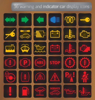 Warning and indicator car display icons set