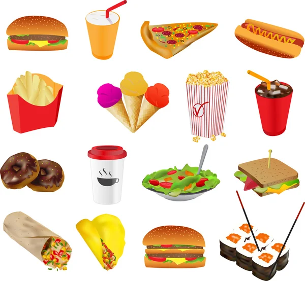 Fastfood cafe colourful vector icons set — Stock Vector