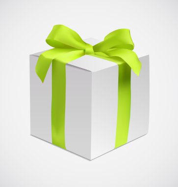 Gift box with green silk ribbon clipart