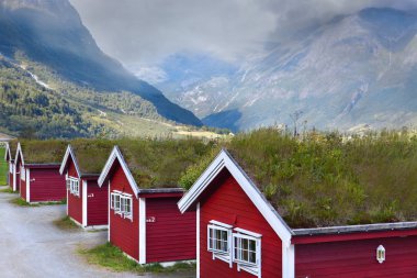 Norwegian houses in the mountains clipart