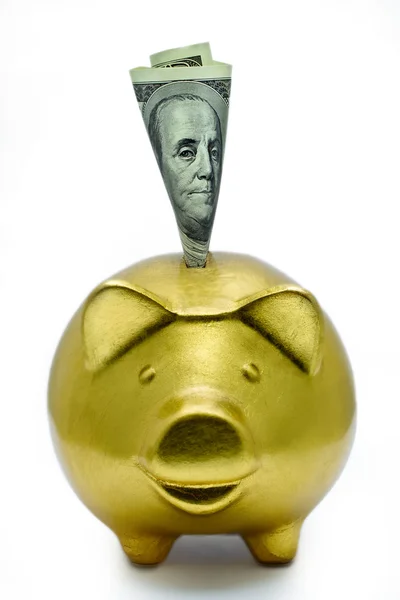 黄金猪存钱罐 — 图库照片