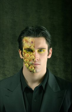 Young man with half face painted clipart