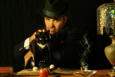 Man with cat clipart