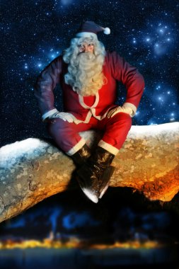 Santa and Snow at night clipart