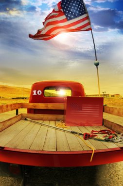 Retro truck and vintage flag clipart