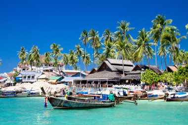 Long tail boats in Phi Phi Don Island, Krabi, Thailand clipart