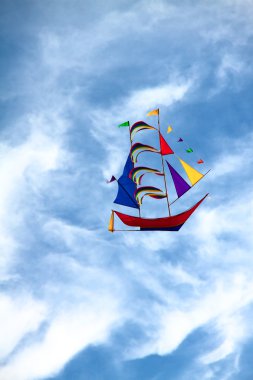 Yacht kite on blue sky background
