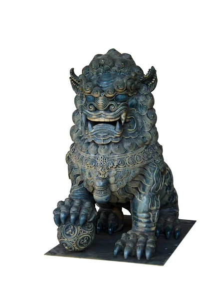 Chinese Stone Lion isolated on white Royalty Free Stock Photos