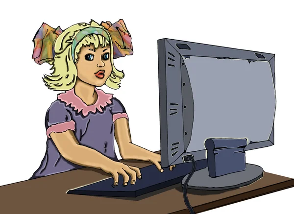 Chica en el ordenador portátil —  Fotos de Stock
