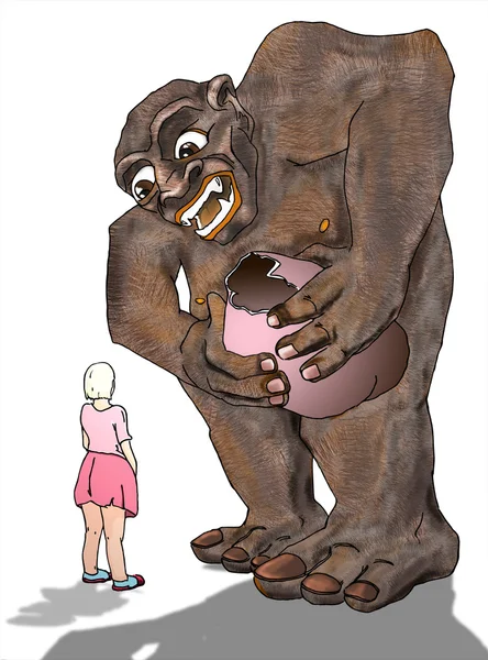 Dziewczyna i goryl — Zdjęcie stockowe