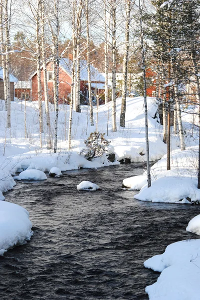 Fiume in legno invernale — Foto Stock