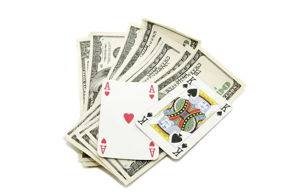 Dollars and playing cards — Stock Photo, Image
