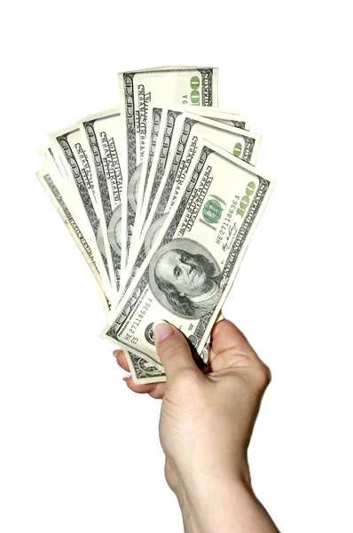 Mão com notas de dólares — Fotografia de Stock