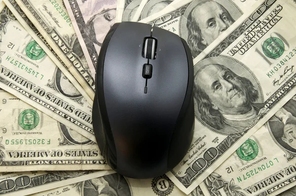 Ποντίκι του υπολογιστή και δολάρια — Φωτογραφία Αρχείου