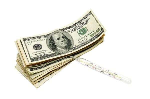 Dolarów i termometr lekarski — Zdjęcie stockowe