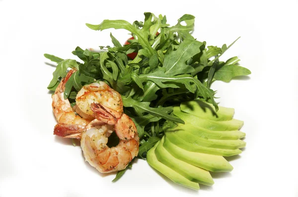 stock image Shrimp with greens and avocado