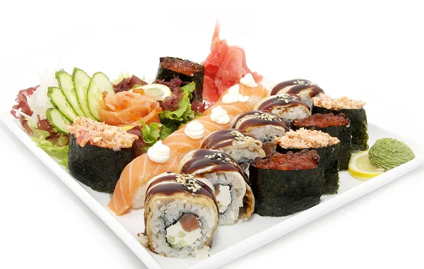 Large plate of sushi with vegetable — Stock Photo, Image