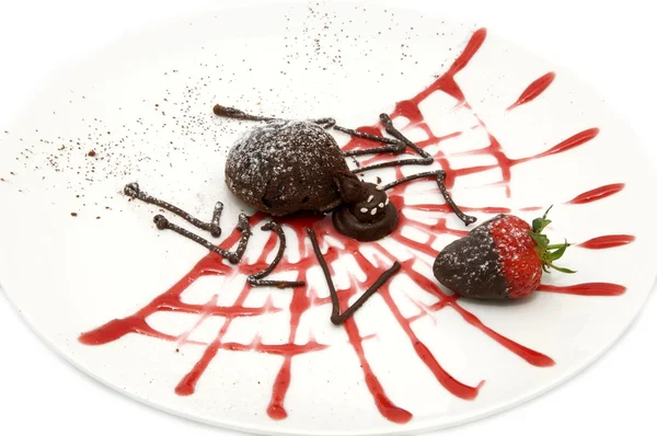 Choklad och jordgubb dessert — Stockfoto