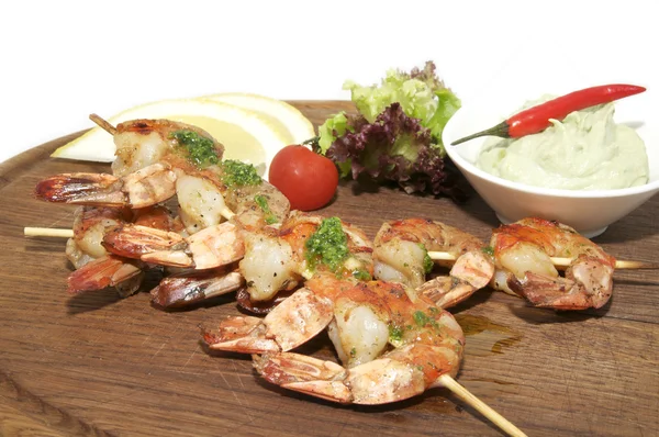 Skewers of shrimp — Stock Photo, Image