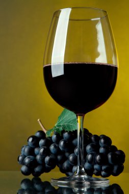 Bir bardak kırmızı şarap ve üzüm.
