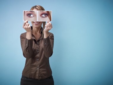 Businesswoman with big squint-eyes clipart