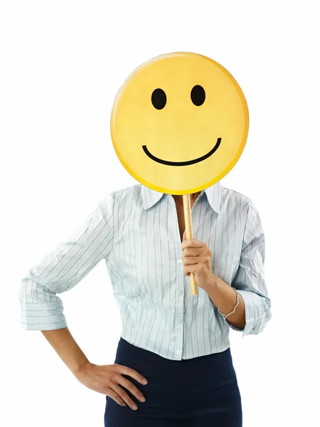 Businesswoman with emoticon — Stock Photo, Image