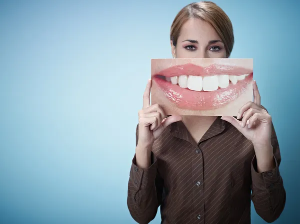 Businesswoman with big mouth — Stock Photo, Image
