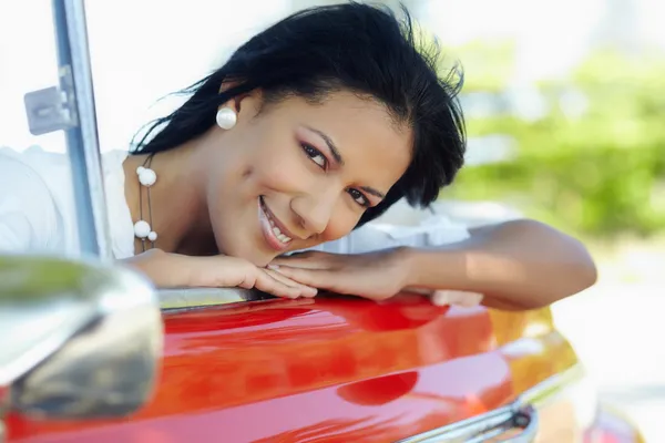 Beautiful woman in cabriolet car — Stock Photo, Image