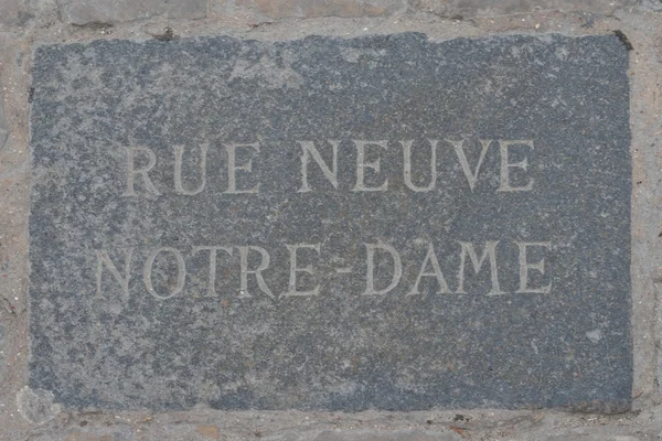 A kő emléktábla, a Notre-Dame székesegyház — Stock Fotó