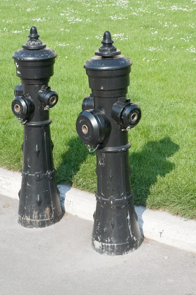 两个黑消火栓. — 图库照片