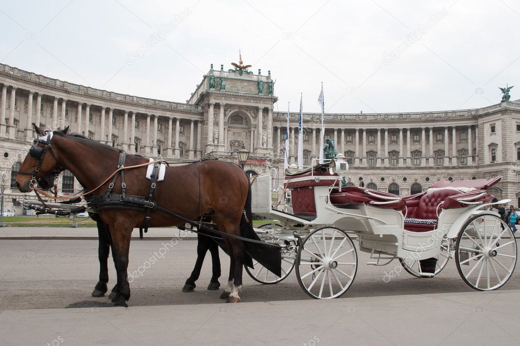 White carriage near the castle Hofburg
