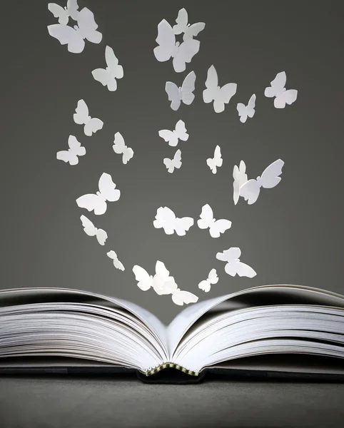 Offenes Buch und Schmetterlinge — Stockfoto
