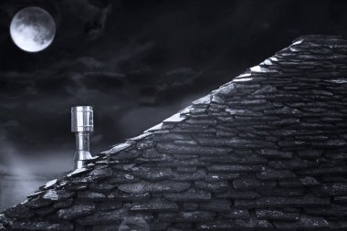 Roof at night in black and white clipart