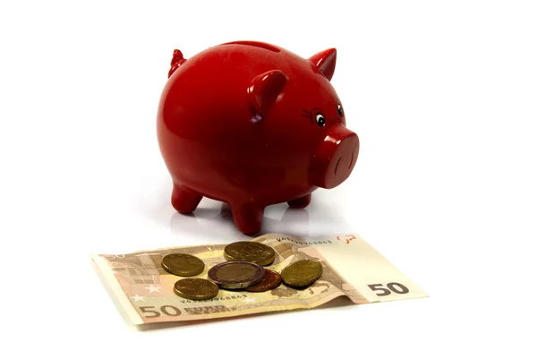 Rotes Geldschwein mit Euro — Stockfoto