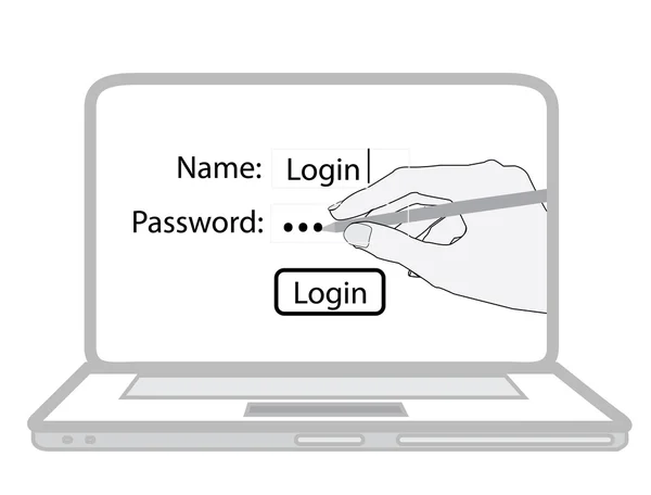 Hand logga in laptop — Stock vektor