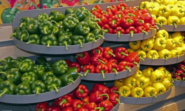 Green red and yellow paprika on the floriade show 2012 clipart